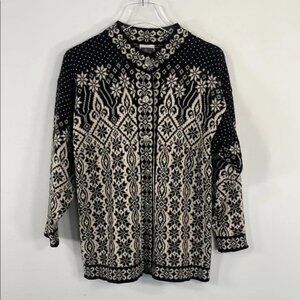 Vintage Dale of Norway Fair Isle Nordic Black and White Snowflake Sweater Sz S
